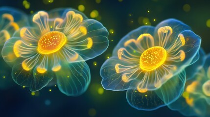 Glowing Jellyfish Flowers in Ethereal Underwater Environment