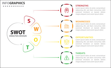 SWOT analysis infographic. Vector illustration for strategic business planning. Comparison chart. Advantages and Disadvantages of company. Infographic design template. Vector illustration. SWOT icon