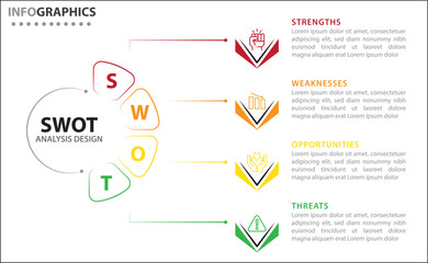SWOT analysis infographic. Vector illustration for strategic business planning. Comparison chart. Advantages and Disadvantages of company. Infographic design template. Vector illustration. SWOT icon
