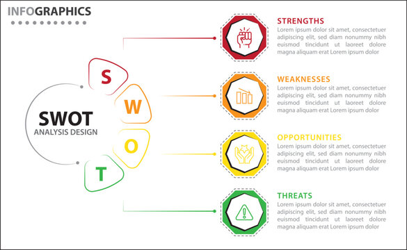 SWOT analysis infographic. Vector illustration for strategic business planning. Comparison chart. Advantages and Disadvantages of company. Infographic design template. Vector illustration. SWOT icon