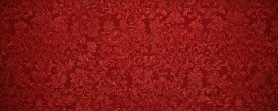 Fototapeta Intricate red damask, opulent floral wallpaper, luxury, luxurious, wallcovering