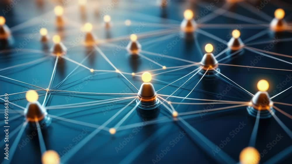 Poster group of people linked by lines and dots, illustration of human connection