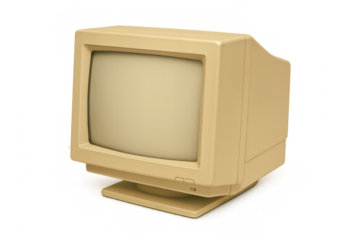 3d rendering of a retro beige computer monitor, isolated on a transparent background, showcasing a blank screen