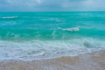 Beautiful sea pattern. Clean water surface. Calm ocean motion. Dramatic storm waves. Foamy wave...