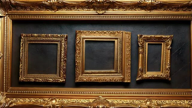 Antique Baroque-Style Gold Frames Displayed on Black Background