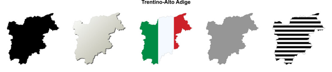 Trentino-Alto Adige region blank outline map set