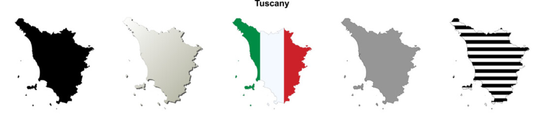Fototapeta premium Tuscany region blank outline map set
