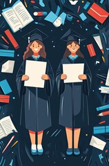 Obraz premium A vertical AI illustration of two students wearing gowns and caps