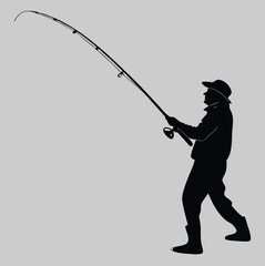 Naklejka premium a person fishing with a rod silhouette vector design art and illustration