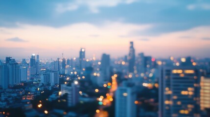 Fototapeta premium Soft Focus Evening City Skyline with Colorful Bokeh Lights