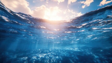 Naklejka premium Serene Ocean Water Surface with Sunlight and Gentle Waves