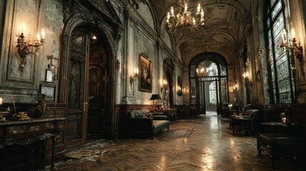 Obraz premium Elegant Vintage Interior with Ornate Decor and Warm Lighting Perfect for Historical or Luxury