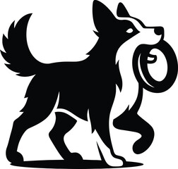 Dog Playful Silhouette Graphic, Dog With Toy Outline