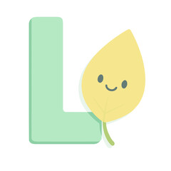 Uppercase Letter L with Cute Leaf &ndash; Nature Alphabet Vector for Kids