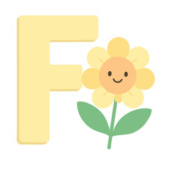 Uppercase Letter F with Cute Flower – Nature Alphabet Vector for Kids

