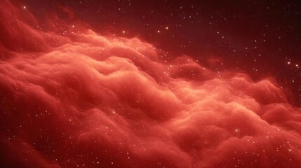 Close-up of a red nebula with a starry night sky in the background. the nebula appears to be a deep red color and is filled with small white stars.
