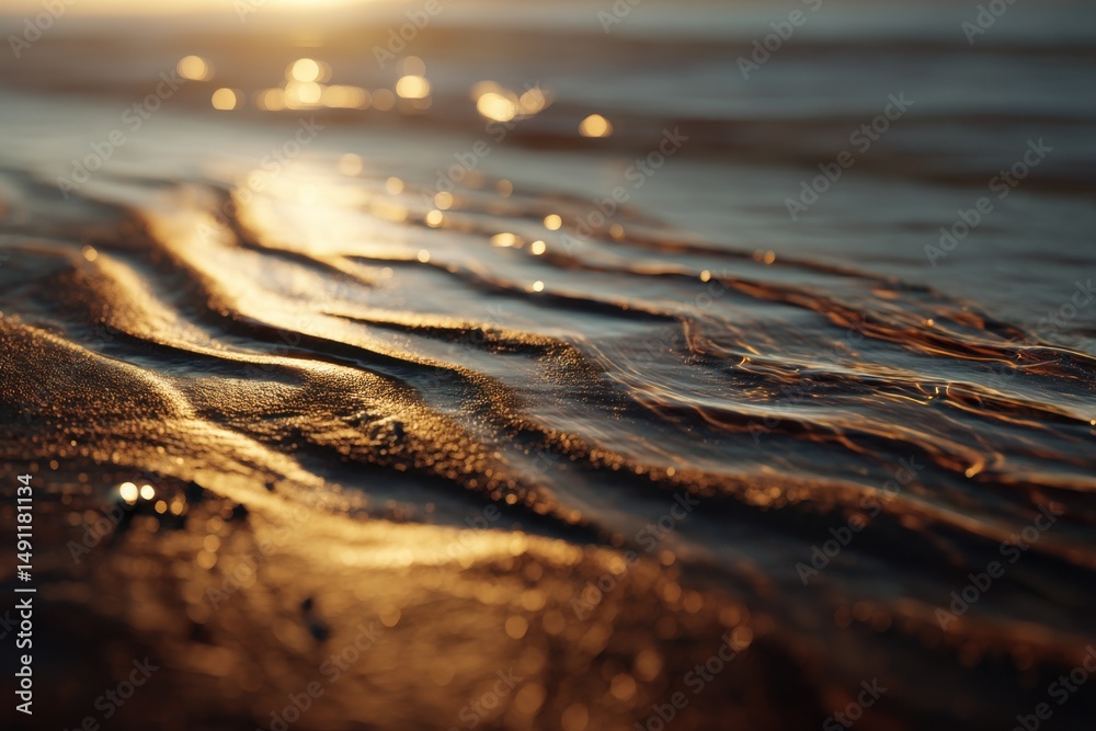 Poster golden sunlight reflecting on gentle waves, evoking serenity and representing coastal tourism and re