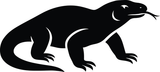 Komodo Dragon Simple Silhouette, Reptile Outline Vector Graphic