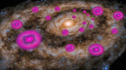 Fototapeta premium Pink Celestial Bodies in Spiral Galaxy Space Art