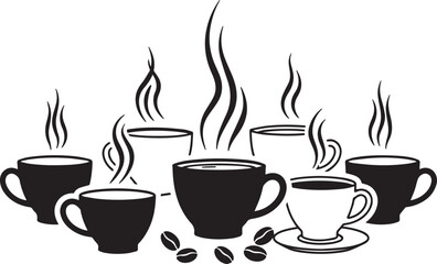 Aromatic coffee cups illustration steaming hot beverage cafe menu design