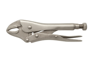 Obraz premium Metallic locking pliers gripping firmly, professional workshop tool against transparent backdrop