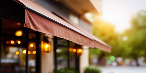 Outdoor cafe with warm lights during evening in a vibrant city setting