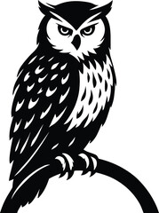 Owl Branch Intense Silhouette, Dramatic Owl Graphic Design