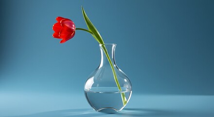 Red tulip in glass vase