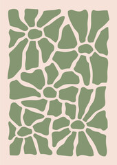 Abstract muted green flower posters. Trendy botanical wall arts with floral design in danish pastel colors. Monochrome modern aesthetic. Decorative botanical elements. Vector naive art print