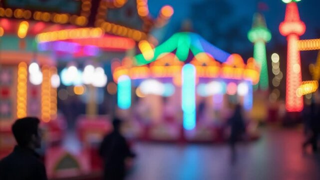 Colorful Bokeh Background in a Christmas Amusement Park