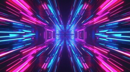 Abstract Neon Light Tunnel with Vibrant Colors and Effects