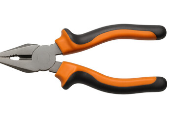 Combination pliers with orange and black handles isolated on transparent background, ready for gripping, cutting, and bending