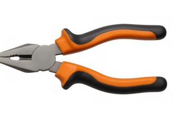 Combination pliers with orange and black handles isolated on transparent background, ready for gripping, cutting, and bending
