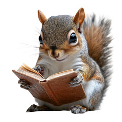 Cute squirrel reading book animal wildlife furry rodent nature study pet on transparent background