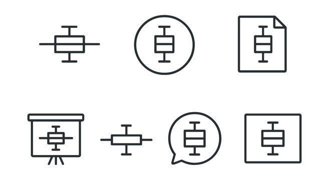 Line style icons of box plots: data spread icon, quartile badge, outliers tag, data distribution file, range chart board, median line chart, boxplot bubble, statistical summary symbol.