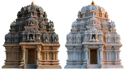 Ornate hindu temple with intricate carvings,  isolated on white background PNG