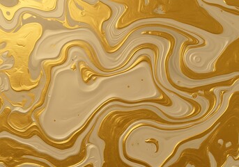Gold and Beige Paint Swirls Creating Abstract Marble Texture