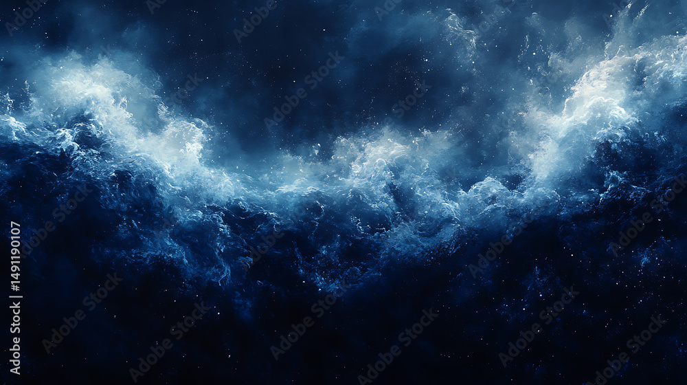Wall mural breathtaking celestial landscape of cosmic clouds and distant stars in deep blue space