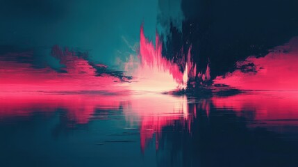 Surreal Abstract Landscape with Vibrant Colors and Reflection at Dusk