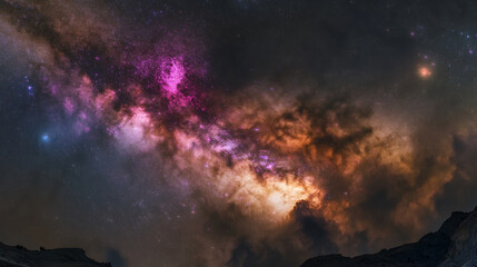 Fototapeta premium Breathtaking milky way galaxy shines above dark mountains captivating starry night sky photography