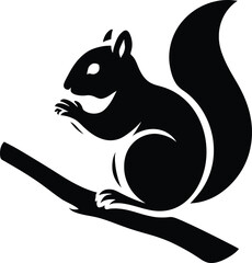 Squirrel Branch Silhouette Art, Squirrel On Branch Vector