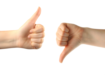 Two hands signalling thumbs up and thumbs down isolated on white background PNG
