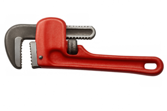 Red pipe wrench isolated on transparent background, useful for diy, plumbing and construction projects