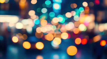 Blurry Urban Street Lights at Night with Colorful Bokeh Effect