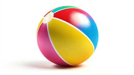 A brightly colored beach ball floats against a vibrant blue ocean backdrop.