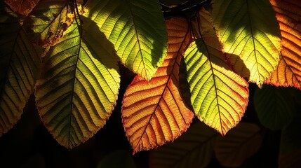 Fototapeta premium Vibrant Autumn Leaves Illuminated by Soft Natural Light