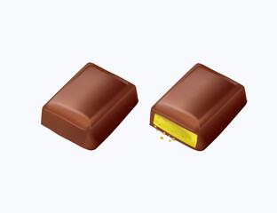 Dubai chocolate, pistachio paste and kunefe filled milk chocolate 3D render illustration. Chocolate Bars Collection