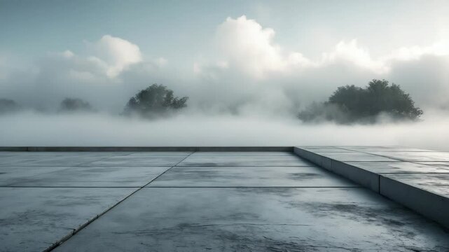 Mock-up place on an abstract background with concrete ground and foggy clouds &mdash; Landing page concept