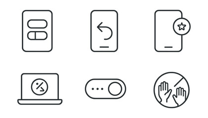 Line style icons of reduced input fatigue: fewer button layout, gesture-only nav icon, keyboard with minimal keys, screen shortcut badge, input-free session icon, auto-complete limit toggle, touch