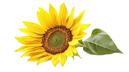 Fototapeta premium A vibrant, isolated sunflower with bright yellow petals dominates the image.